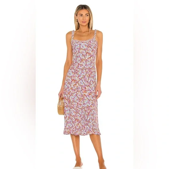 knee length dresses for ladies Noémie White Floral Print V-Neck Midi Dress